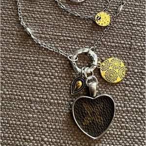 Louis Vuitton repurposed wallet/ 3 CHAIN NECKLACE/ 2 tone- LV AUTHENTIC CANVAS